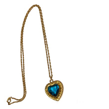 Load image into Gallery viewer, Antique Victorian Bates and Bacon Blue Gemstone Heart Gold Filigree Heart  Pendant Necklace
