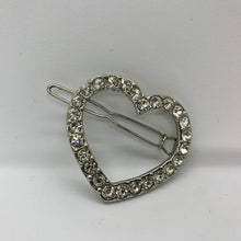 Load image into Gallery viewer, Vintage Decorative Hair Pin Clip Clear Rhinestone Studded Heart Silver Tone
