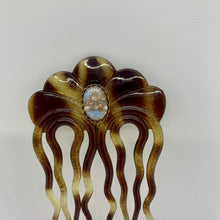 Load image into Gallery viewer, Vintage Faux Tortoiseshell 4” Decorative Hair Comb Brown Yellow Blue Moonstone Accent Gem
