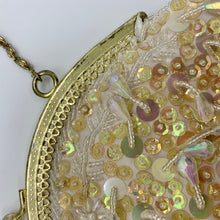 Load image into Gallery viewer, Vintage Evening Bag Over the Shoulder Ivory Gold Purse Sparkling Sequins Crystals
