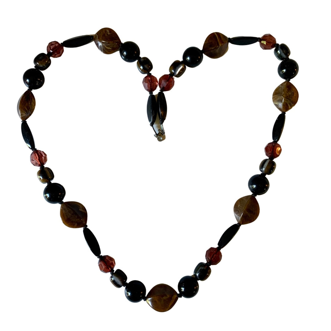 Vintage Long Tribal African Style Chunky Brown Black Red Crystal Beaded Necklace