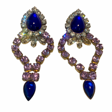 Load image into Gallery viewer, Vintage Demi Parure Bijoux MG Purple Blue Czech Glass Rhinestone Statement Necklace Dangle Earrings
