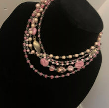 Load image into Gallery viewer, Vintage Signed Japan Patina Pink Gold Faux Pearl Beaded Multistrand 18” Necklace
