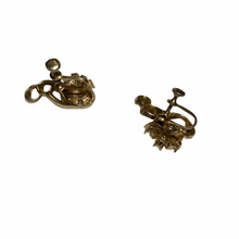 Load image into Gallery viewer, Vintage Jewelry Gold Tone Floral Clear Rhinestone Openwork Flower Screwback Earrings
