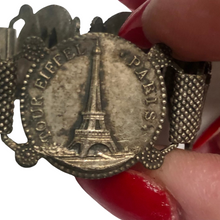 Load image into Gallery viewer, Vintage Jewelry 1940’s Silver Studded Coin Tour De France French Souvenir Paris Eiffel Tower Bracelet
