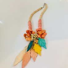 Load image into Gallery viewer, Vintage African Boho Painted Wood Bead Multicolor Carved Leaf Leaves Necklace
