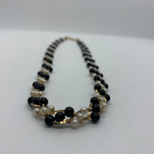 Load image into Gallery viewer, Vintage 80’s Trifai TM Faux Ivory Ebony Black Gold Torsade Necklace Bracelet Earrings
