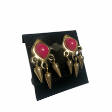 Load image into Gallery viewer, Vintage Jewelry 1980’s Pink and Brass Spiked Dangle Clip on Earrings
