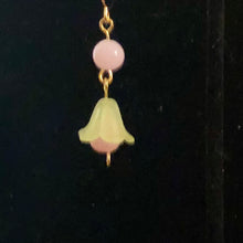 Load image into Gallery viewer, Handmade by Rose, Vintage Beads Yellow Pink Bell Flower Haskell Bead Pastel Gold Dangle Earrings
