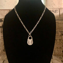 Load image into Gallery viewer, Handmade by Rose, Victorian Style Padlock Silver Pewter Bsue by 1928 Pendant on Handmade Vintage Chain
