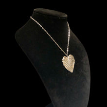 Load image into Gallery viewer, Handmade by Rose, Vintage Silver Plated 1970’s Brass Ribbed Victorian Style Floral Heart Pendant Necklace
