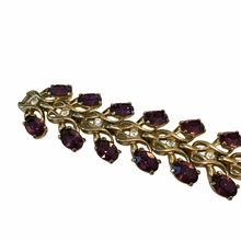 Load image into Gallery viewer, Vintage Jewelry Kramer of New York Faux Amethyst Purple Gemstone Gold Tone Rhinestone Triple Row Dangle Bracelet
