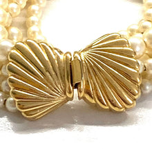 Load image into Gallery viewer, Vintage Crown Trifari Rare Midcentury Faux Gold Seashell Bow Multistrand Pearl Bracelet
