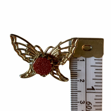 Load image into Gallery viewer, Vintage Jewelry Orange Glitter Gemstone Gold Tone Mini Butterfly Brooch
