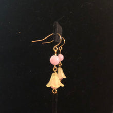 Load image into Gallery viewer, Handmade by Rose, Vintage Beads Yellow Pink Bell Flower Haskell Bead Pastel Gold Plated Dangle Spring Earrings
