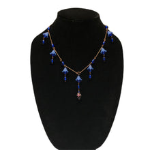 Load image into Gallery viewer, Handmade by Rose Cobalt Blue Glass Czech Beads Floral Bluebell Flower Art Nouveau Style Antiquated Copper Necklace

