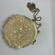 Load image into Gallery viewer, Vintage Evening Bag Over the Shoulder Ivory Gold Purse Sparkling Sequins Crystals
