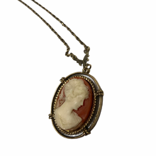 Load image into Gallery viewer, Vintage Jewelry Signed 1928 Gold Tone Cameo Pendant Necklace
