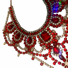 Load image into Gallery viewer, Vintage Demi Parure Bijoux MG Ruby Red Czech Glass Rhinestone Statement Necklace Dangle Earrings
