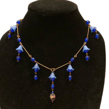 Load image into Gallery viewer, Handmade by Rose Cobalt Blue Glass Czech Beads Floral Bluebell Flower Art Nouveau Style Antiquated Copper Necklace
