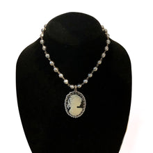 Load image into Gallery viewer, Vintage Jewelry Black and White Cameo Silver Tone Metal Beaded Pendant Necklace
