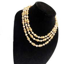 Load image into Gallery viewer, Vintage Jewelry Midcentury Crown Trifari Twisted Gold Nugget Bead and Faux Akoya Baroque Pearl Multistrand Necklace
