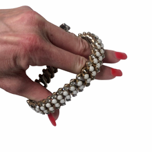 Load image into Gallery viewer, Vintage Jewelry White Beaded Rhinestone Studded Silver Tone Stretch Bracelet
