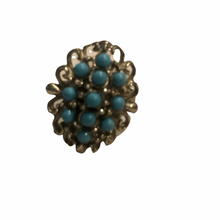 Load image into Gallery viewer, Vintage Jewelry Mini Faux Turquoise Stones Large Silver Tone Etched Filigree Size 7.25 Cocktail Ring
