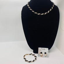 Load image into Gallery viewer, Vintage 80’s Trifai TM Faux Ivory Ebony Black Gold Torsade Necklace Bracelet Earrings
