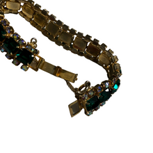 Load image into Gallery viewer, Vintage Jewelry Faux Emerald Green Gemstone Rhinestone Gold Tone Bracelet with Safety Clasp

