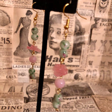 Load image into Gallery viewer, Handmade by Rose, Vintage Mint Green and Pink Rose and Haskell beads Floating Flower Earrings
