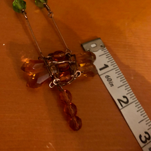 Load image into Gallery viewer, Handmade by Rose, Antique Style Orange Green Beaded Crystal Dragonfly Copper Necklace
