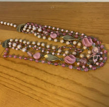 Load image into Gallery viewer, Vintage Signed Japan Patina Pink Gold Faux Pearl Beaded Multistrand 18” Necklace
