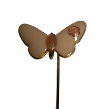 Load image into Gallery viewer, Vintage Jewelry Gold Tone and Pink Enamel Glitter Lucite Floral Accent Butterfly Hat Stick Pin
