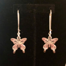 Load image into Gallery viewer, Handmade by Rose, Silver Tone Filigree Long Dangle Butterfly Pendant Earrings
