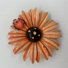 Load image into Gallery viewer, Vintage Retro Orange Black Flower Rhinestone Ruby Gemstone Spider Brooch
