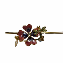 Load image into Gallery viewer, Vintage Kirks Folly Fairy Dragonfly Pansy Enamel Flower Crystal Hair Jewelry Accessory Bun Holder Chopstick
