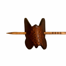 Load image into Gallery viewer, 1970s Vintage Brown Leather Butterfly and Heart Design Pony Tail Bun Holder Chopstick
