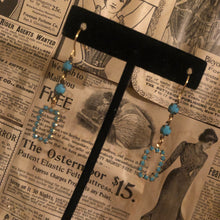 Load image into Gallery viewer, Handmade by Rose, Vintage Mini Faux Open Rectangle Turquoise Beaded Earrings
