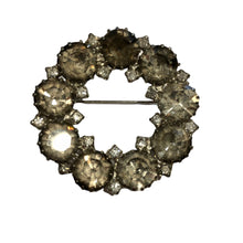 Load image into Gallery viewer, Vintage Signed 1960’s Karu Arke Georgian Revival Faux Rose Cut Old Mine Diamond Rhinestone Wreath Brooch Pin
