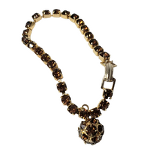 Load image into Gallery viewer, Vintage Weiss Midcentury Gold Amber Brown Mini Rhinestone Light Tennis Bracelet
