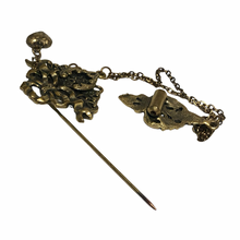 Load image into Gallery viewer, Vintage Jewelry Antiquated Victorian Revival Style Floral Heart Bow Chain Brass tone Stick Pin Brooch
