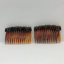 Load image into Gallery viewer, Vintage Set of Two Faux Tortoiseshell Brown Gold Decorative Hair Side Combs
