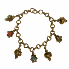 Load image into Gallery viewer, Vintage Jewelry Victorian Revival Faux Pearl Coral Turquoise Gold Tone Charm Bracelet
