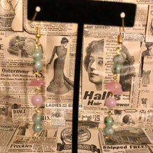 Load image into Gallery viewer, Handmade by Rose, Vintage Mint Green and Pink Rose and Haskell beads Floating Flower Earrings
