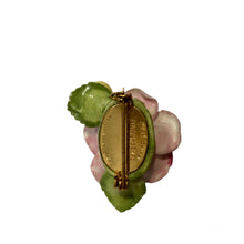 Load image into Gallery viewer, Vintage Cara Bone China Made in Staffordshire England Pink Green and Yellow Rose Floral Brooch Read Description
