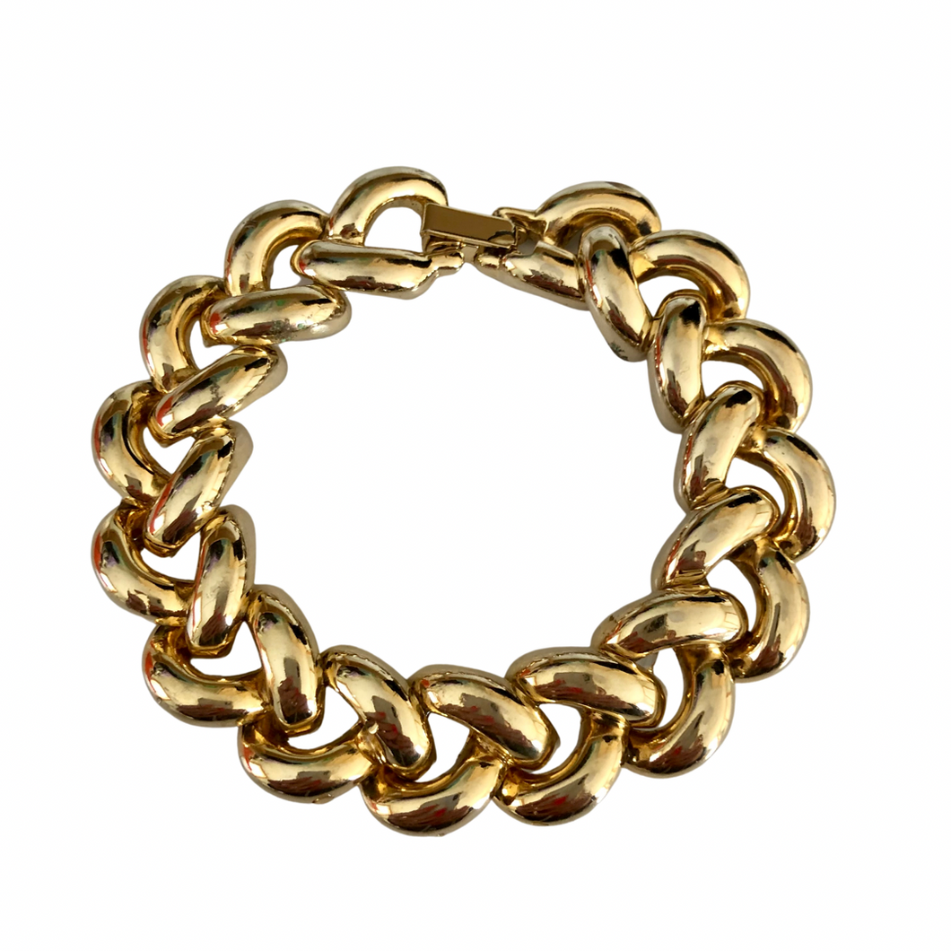 Vintage Jewelry Linked Thick Chunky Gold Tone Bracelet