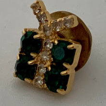 Load image into Gallery viewer, Vintage Mini Signed Bauer Emerald Green Clear Rhinestone Gold Butterfly Pin
