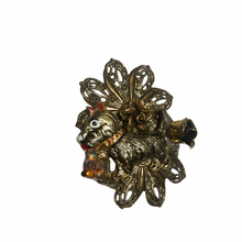 Load image into Gallery viewer, Vintage Style Jewelry Brass Tone Floral Flower Scotty Dog Rose Brooch Pin
