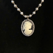 Load image into Gallery viewer, Vintage Jewelry Black and White Cameo Silver Tone Metal Beaded Pendant Necklace
